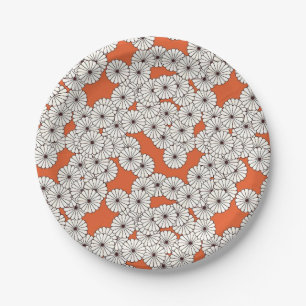 Art Deco flower pattern - cream on rust Paper Plate