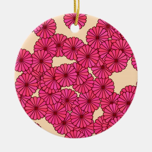 Art Deco flower pattern - deep pink and peach Ceramic Tree Decoration (Front)