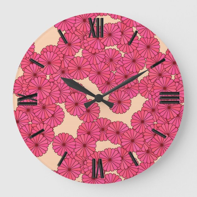 Art Deco flower pattern - deep pink and peach Large Clock (Front)