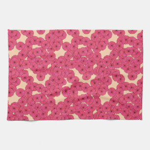 Art Deco flower pattern - deep pink and peach Tea Towel