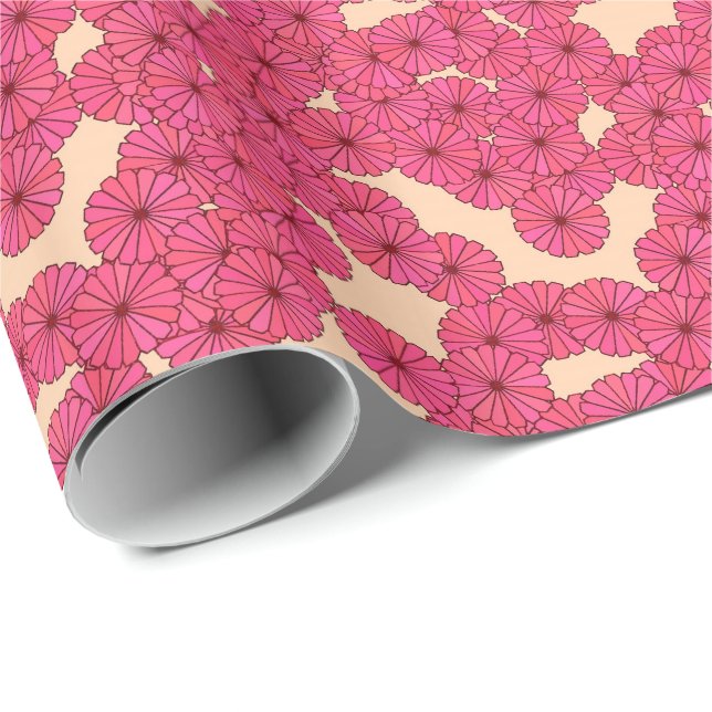 Art Deco flower pattern - deep pink and peach Wrapping Paper (Roll Corner)
