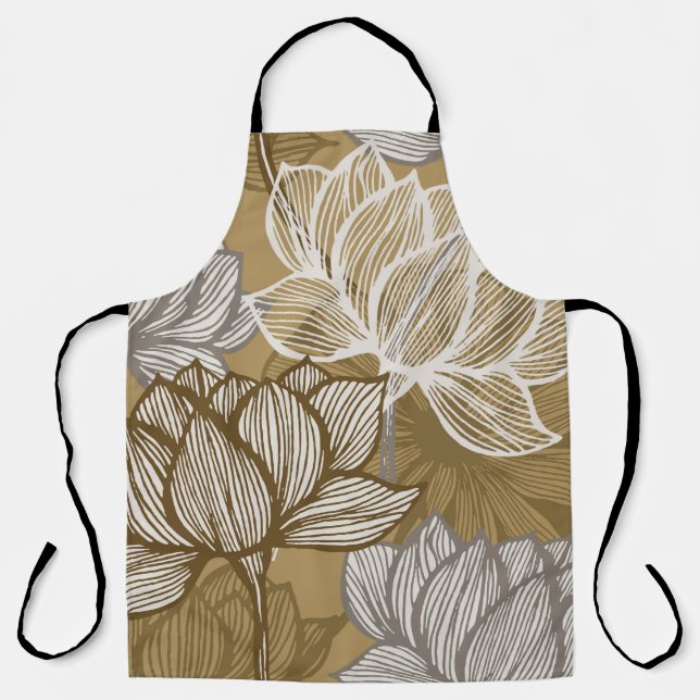 Art deco flower pattern. Flower gold line art. flo Apron (Front)