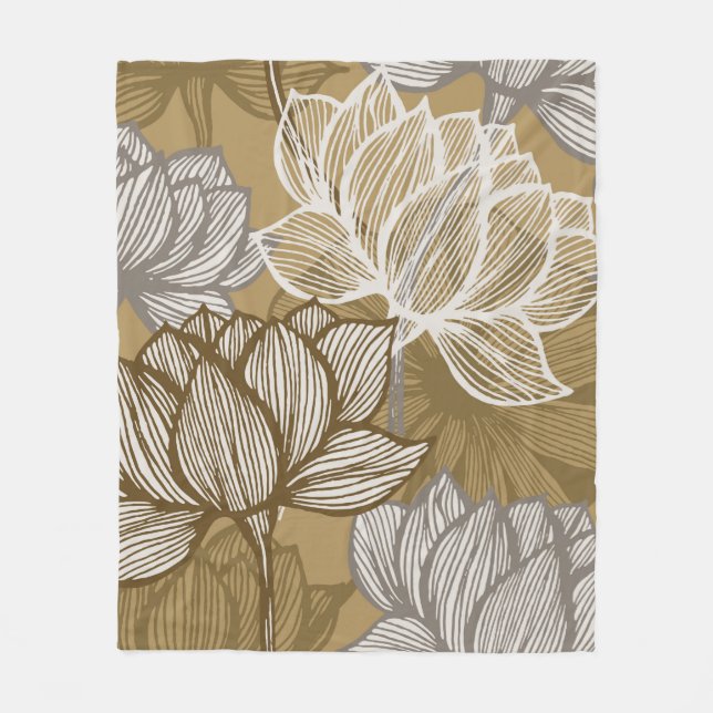 Art deco flower pattern. Flower gold line art. flo Fleece Blanket (Front)