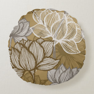 Art deco flower pattern. Flower gold line art. flo Round Cushion