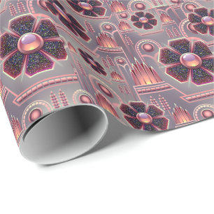 Art deco flower pattern geometric purple wrapping paper