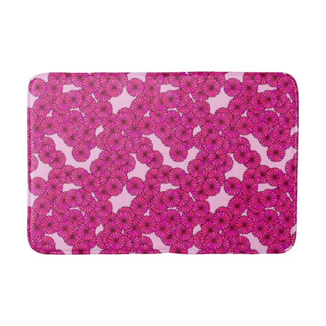 Art Deco flower pattern - magenta on pink Bath Mat (Front)