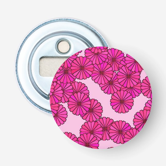 Art Deco flower pattern - magenta on pink Bottle Opener (Front)
