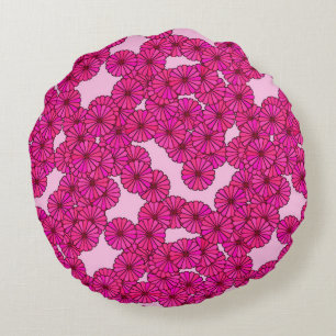 Art Deco flower pattern - magenta on pink Round Cushion