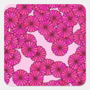 Art Deco flower pattern - magenta on pink Square Sticker