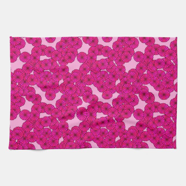 Art Deco flower pattern - magenta on pink Tea Towel (Horizontal)