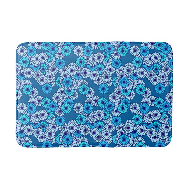 Art Deco flower pattern - shades of blue Bath Mat (Front)