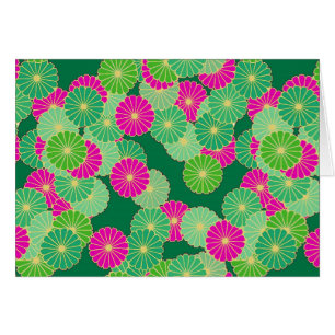 Art Deco flower pattern - shades of green, fuchsia