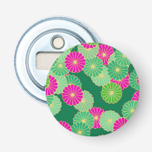 Art Deco flower pattern - shades of green, fuchsia Bottle Opener