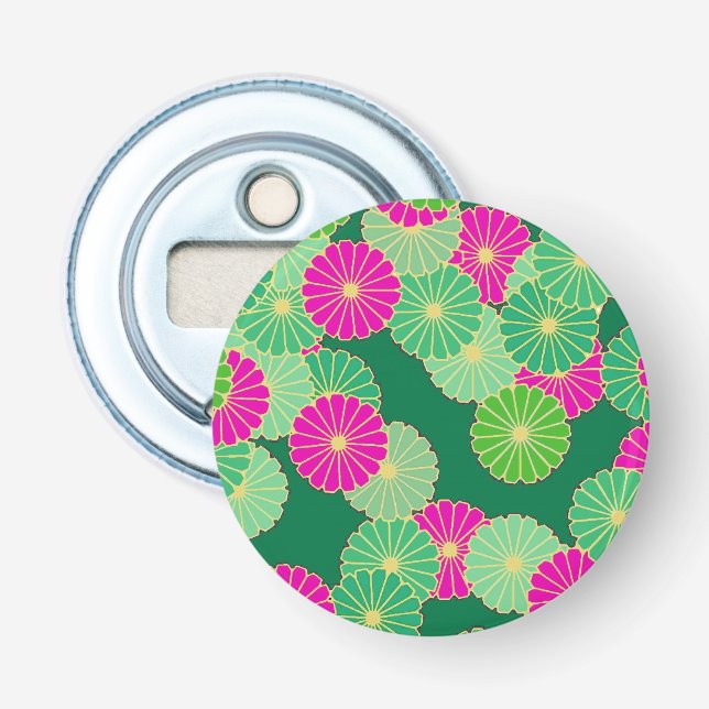 Art Deco flower pattern - shades of green, fuchsia Bottle Opener (Front)