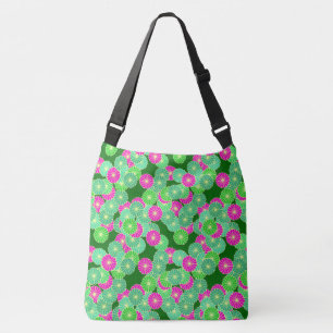 Art Deco flower pattern - shades of green, fuchsia Crossbody Bag