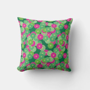 Art Deco flower pattern - shades of green, fuchsia Cushion