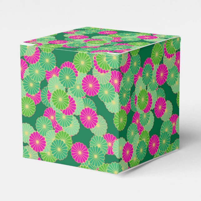 Art Deco flower pattern - shades of green, fuchsia Favour Box (Front Side)
