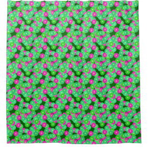 Art Deco flower pattern - shades of green, fuchsia Shower Curtain