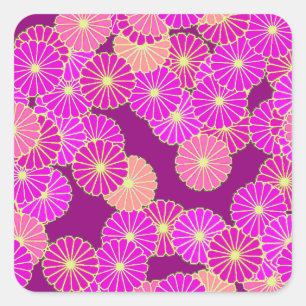 Art Deco flower pattern - shades of violet, coral Square Sticker