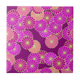 Art Deco flower pattern - shades of violet, coral Tile