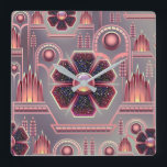 Art deco flower pattern vintage floral geometric square wall clock<br><div class="desc">Art deco floral vintage pattern with flowers and geometric metallic look 1920's design . In colours of purple,  gold,  orange and silver.</div>