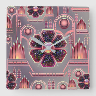 Art deco flower pattern vintage floral geometric square wall clock