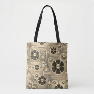 Art deco flower pattern vintage floral geometric tote bag