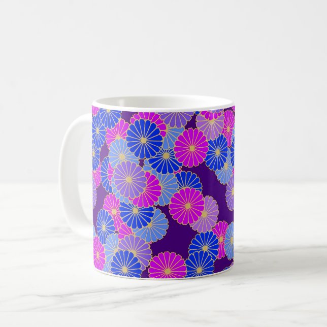 Art Deco flower pattern - violet, blue and purple Coffee Mug (Front Left)
