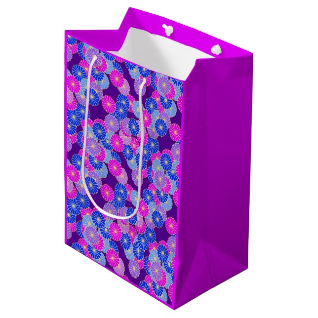 Art Deco flower pattern - violet, blue and purple Medium Gift Bag (Front Angled)