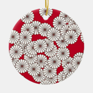 Art Deco flower pattern - white on Chinese red Ceramic Tree Decoration