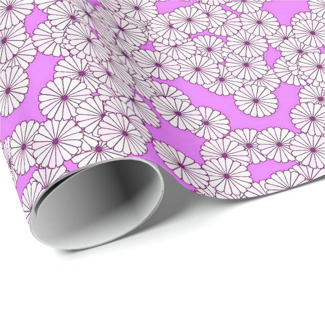Art Deco flower pattern - white on orchid Wrapping Paper (Roll Corner)