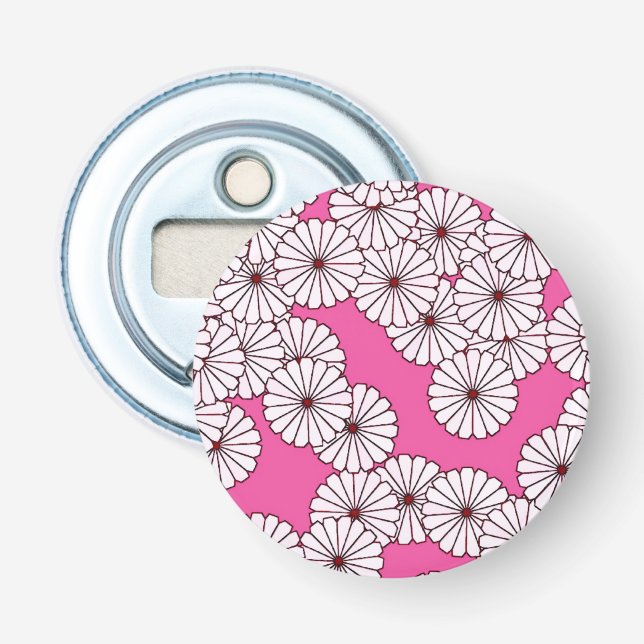 Art Deco flower pattern - white on pink Bottle Opener (Front)