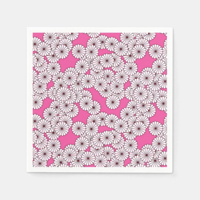 Art Deco flower pattern - white on pink Napkin (Front)