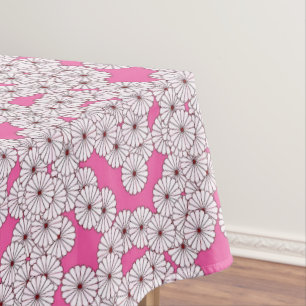 Art Deco flower pattern - white on pink Tablecloth