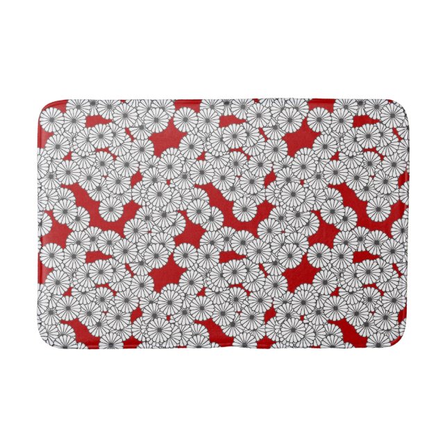 Art Deco flower pattern - white on red Bath Mat (Front)