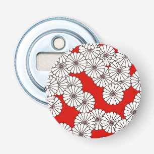 Art Deco flower pattern - white on red Bottle Opener