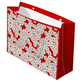 Art Deco flower pattern - white on red Large Gift Bag