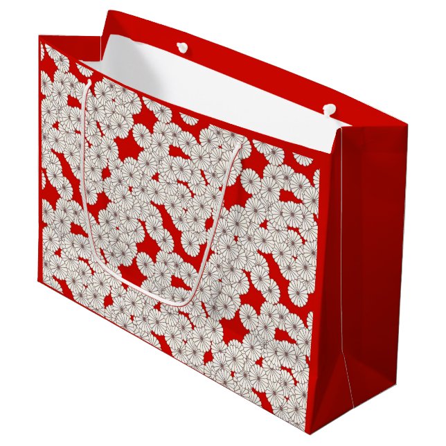 Art Deco flower pattern - white on red Large Gift Bag (Front Angled)