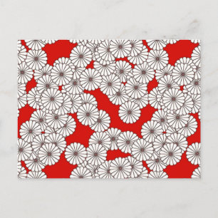 Art Deco flower pattern - white on red Postcard