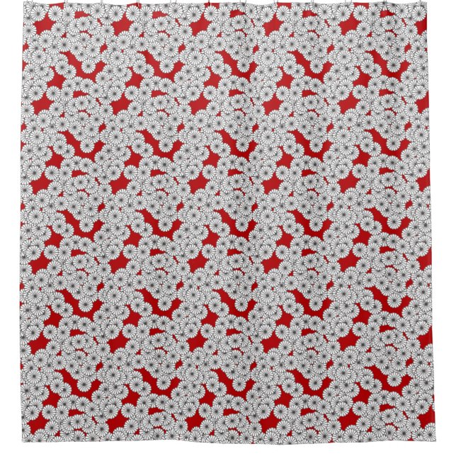 Art Deco flower pattern - white on red Shower Curtain (Front)