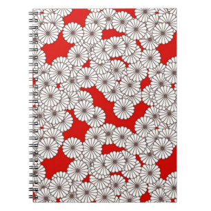 Art Deco flower pattern - white on red Spiral Notebook