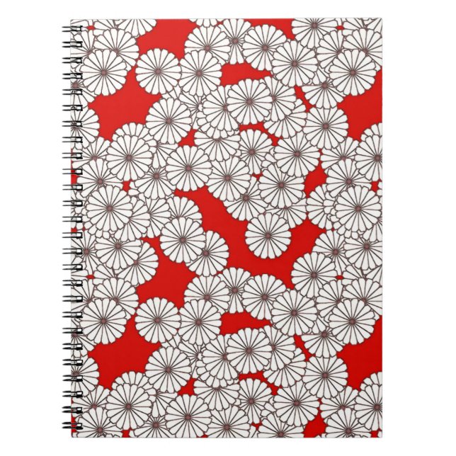 Art Deco flower pattern - white on red Spiral Notebook (Front)