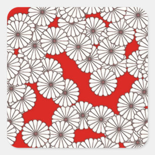 Art Deco flower pattern - white on red Square Sticker