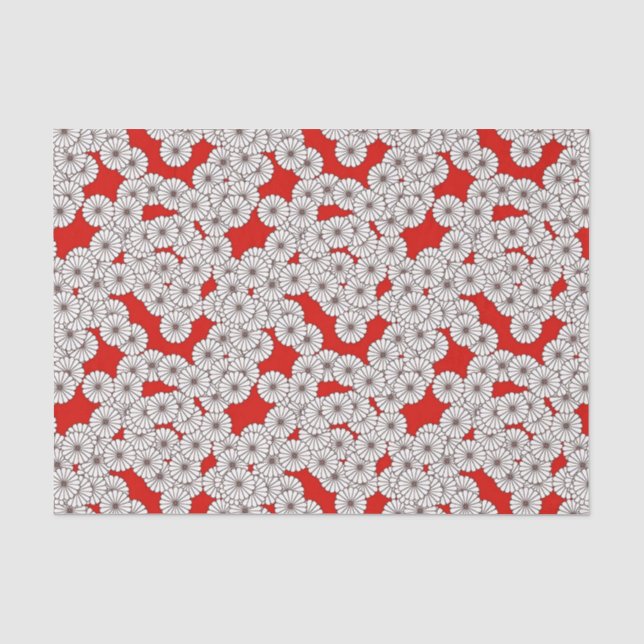 Art Deco flower pattern - white on red Tissue Paper (Front)