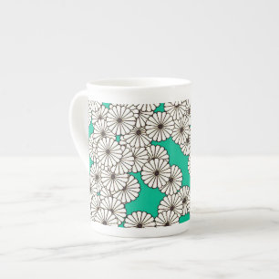 Art Deco flower pattern - white on turquoise Bone China Mug