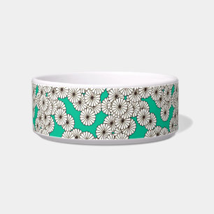 Art Deco flower pattern - white on turquoise Bowl