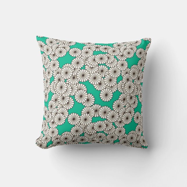 Art Deco flower pattern - white on turquoise Cushion (Front)