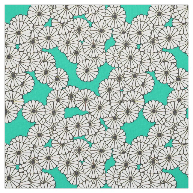 Art Deco flower pattern - white on turquoise Fabric (Swatch)