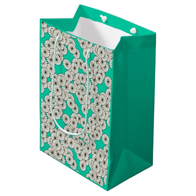 Art Deco flower pattern - white on turquoise Medium Gift Bag (Front Angled)