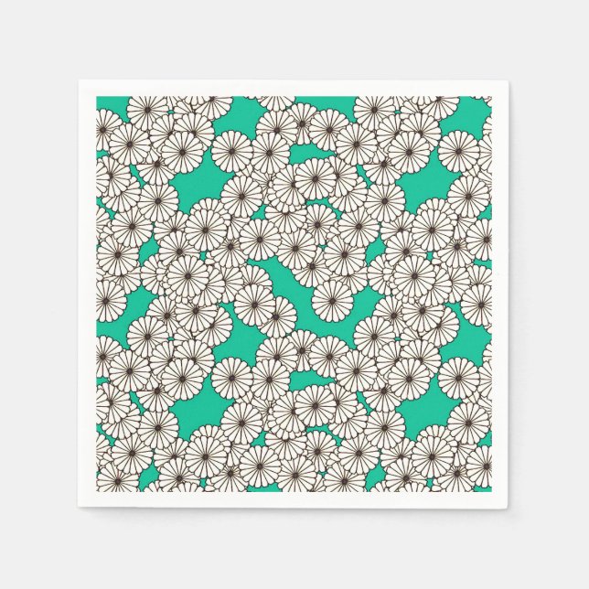 Art Deco flower pattern - white on turquoise Napkin (Front)